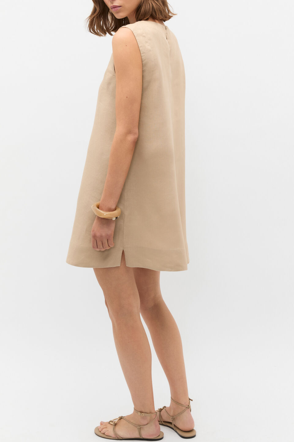 Linen A Line Mini Dress  Iced Latte