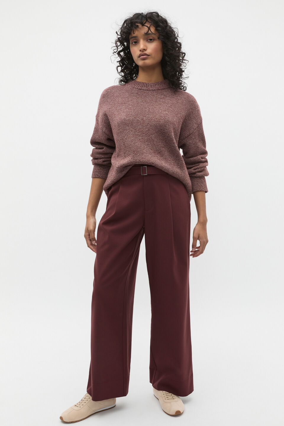 Slouch Crew Neck Twist Knit  Merlot Twist