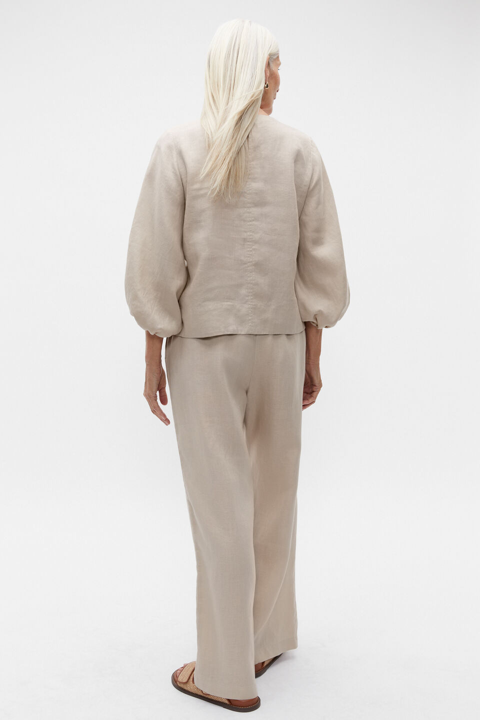 Core Linen Balloon Sleeve Top  Cool Sand