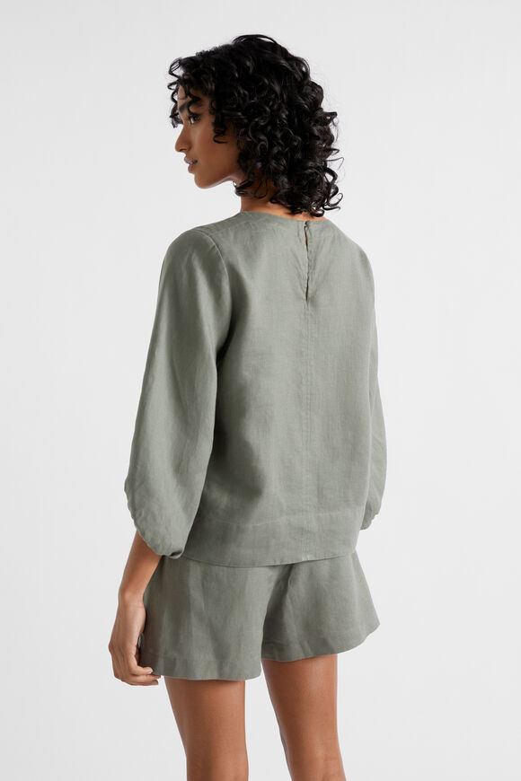 Core Linen Balloon Sleeve Top  Smokey Olive  hi-res