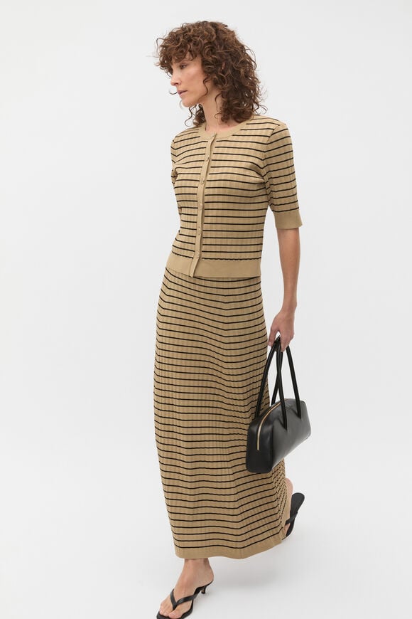 Stripe Rib Knit Short Sleeve Cardigan  Rye Stripe  hi-res