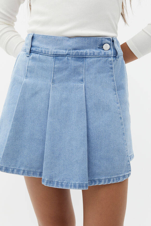 Denim Pleat Skort  Clean Blue Wash  hi-res
