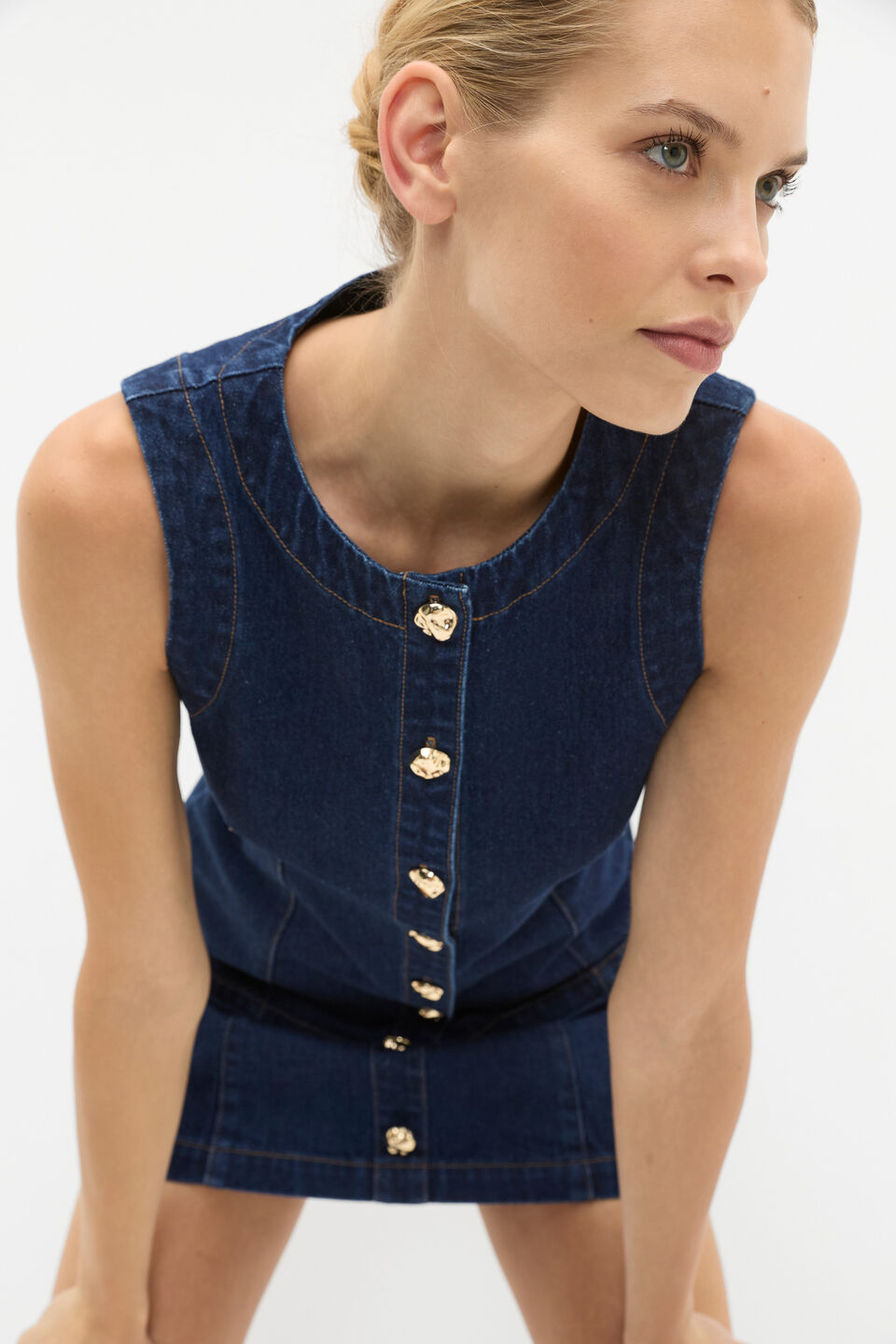 Denim Longline Vest  Twilight Blue Wash
