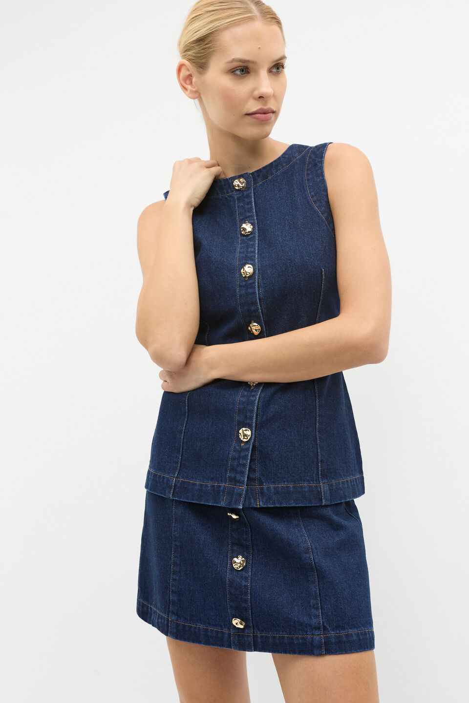 Denim Longline Vest  Twilight Blue Wash