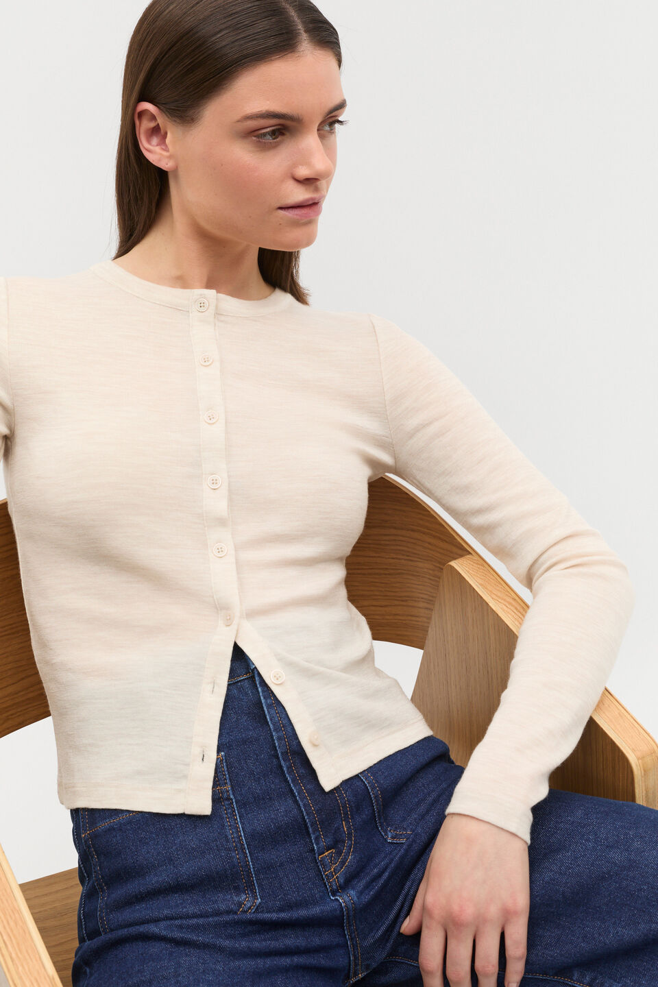 Australian Merino Cardigan  Oat Marle