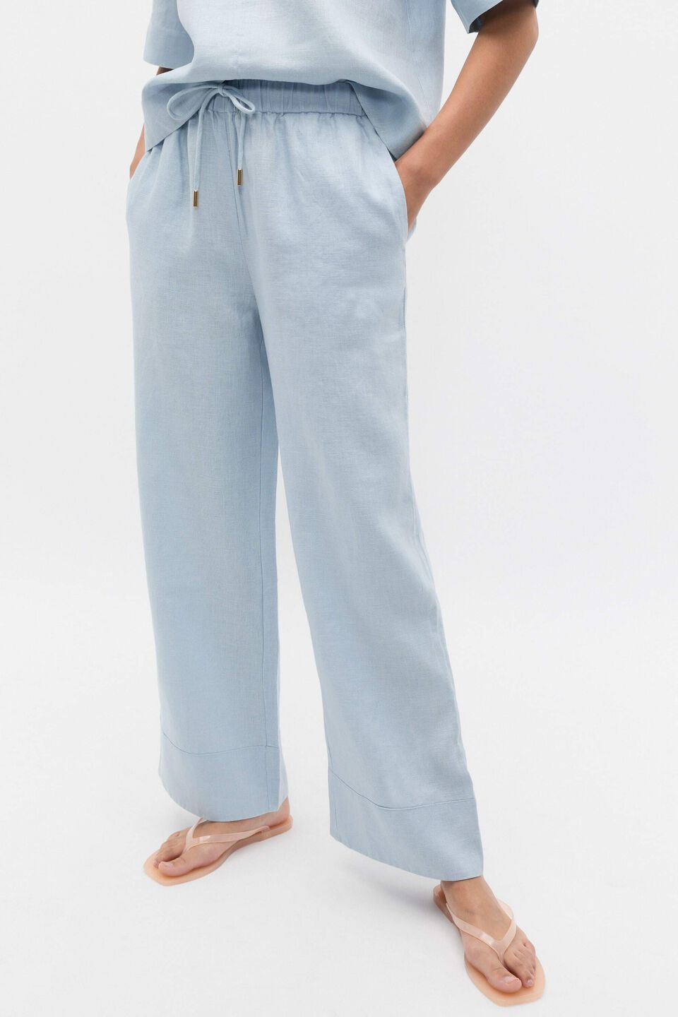 Core Linen Casual Tie Pant  Bluebell