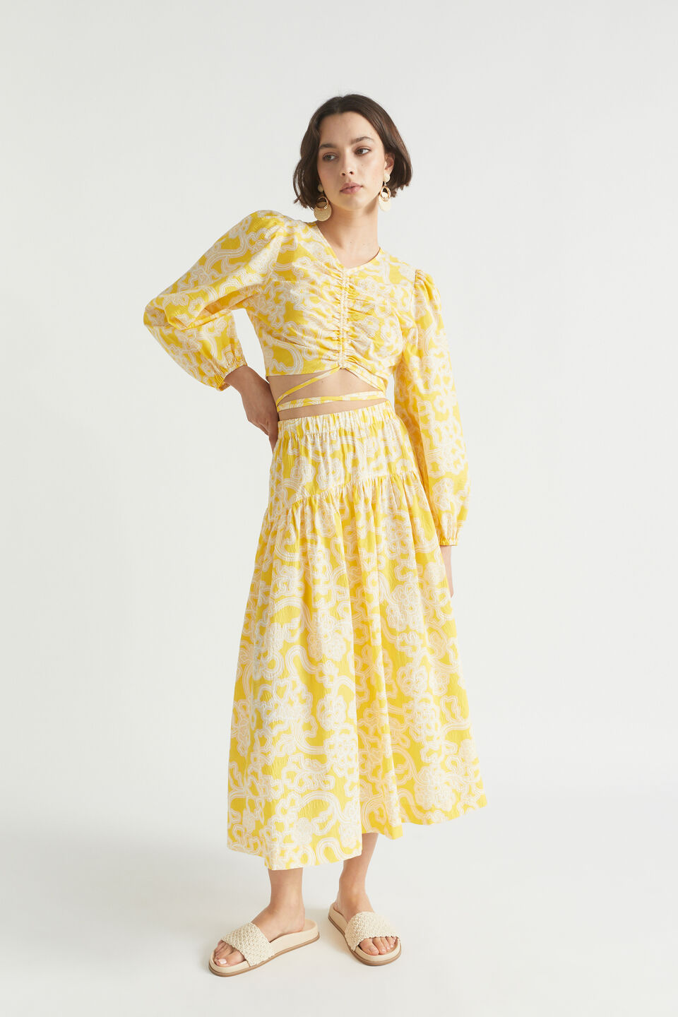 Floral Tie Waist Top  Gold Amber Floral