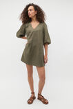 Linen V Neck Seam Detail Mini Dress  Olive Leaf  hi-res