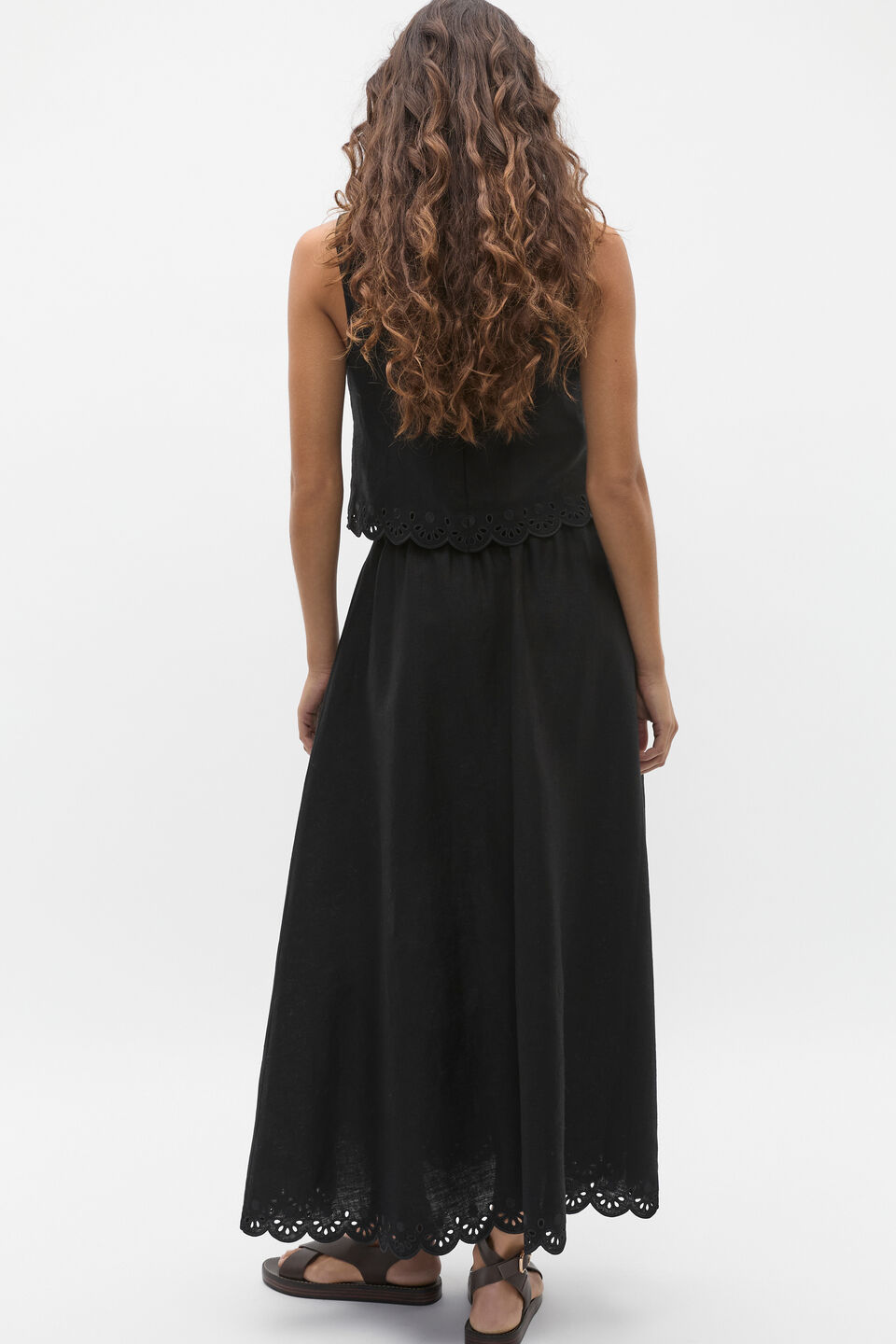 Scallop Broderie Midi Skirt  Black