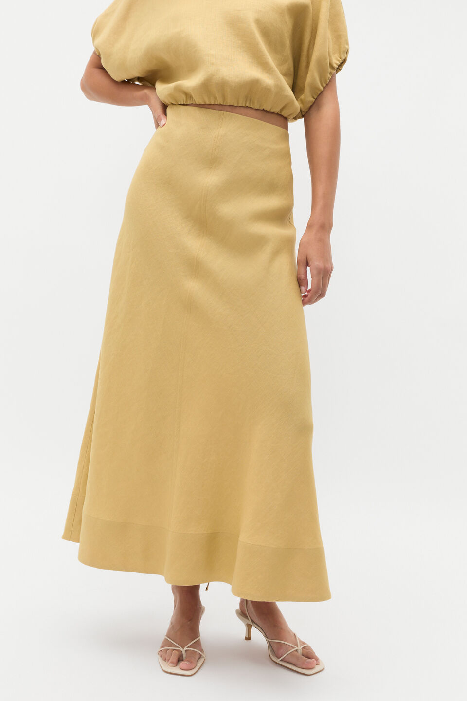 Core Linen Seam Front Skirt  Honey