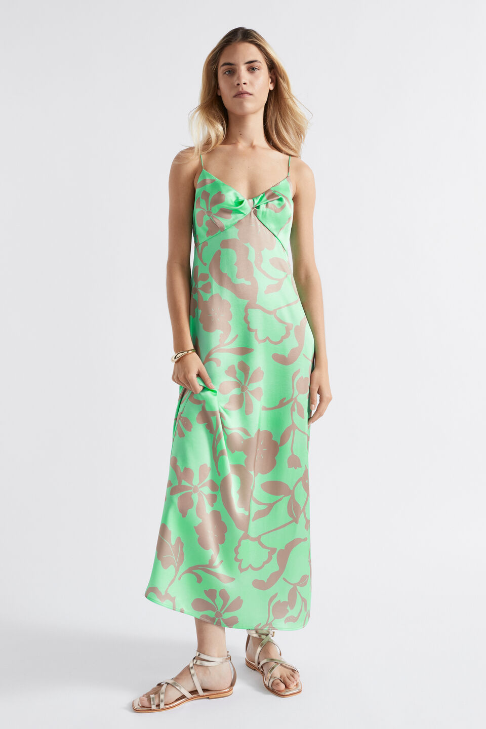 Satin Floral Twist Dress  Key Lime Floral