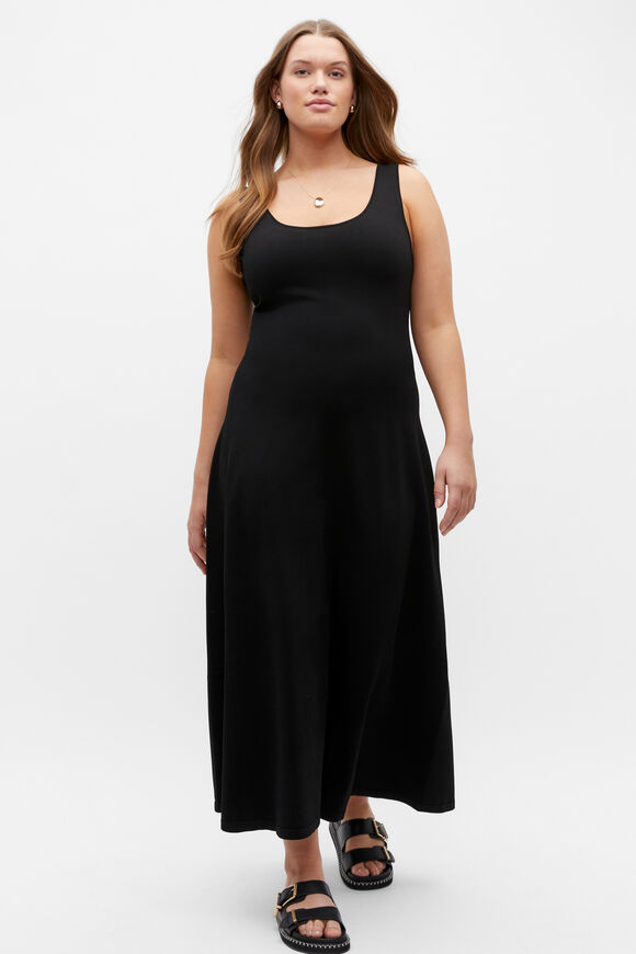 Compact Crepe Knit Flared Dress  Black  hi-res