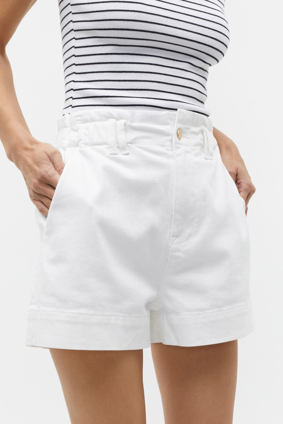 Denim Paperbag Short  White