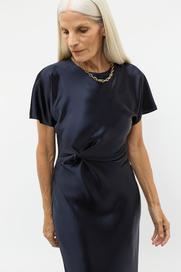 Satin Knot Front Dress  Twilight Blue  hi-res