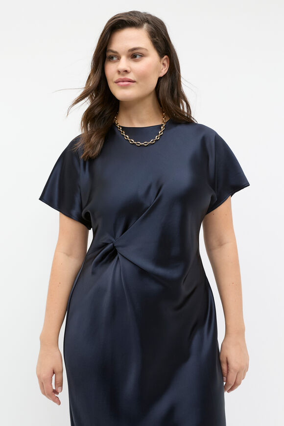 Satin Knot Front Dress  Twilight Blue  hi-res