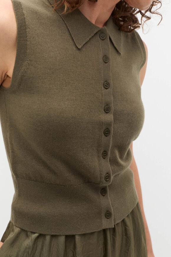 Merino Button Through Knit Vest  Olive Leaf  hi-res