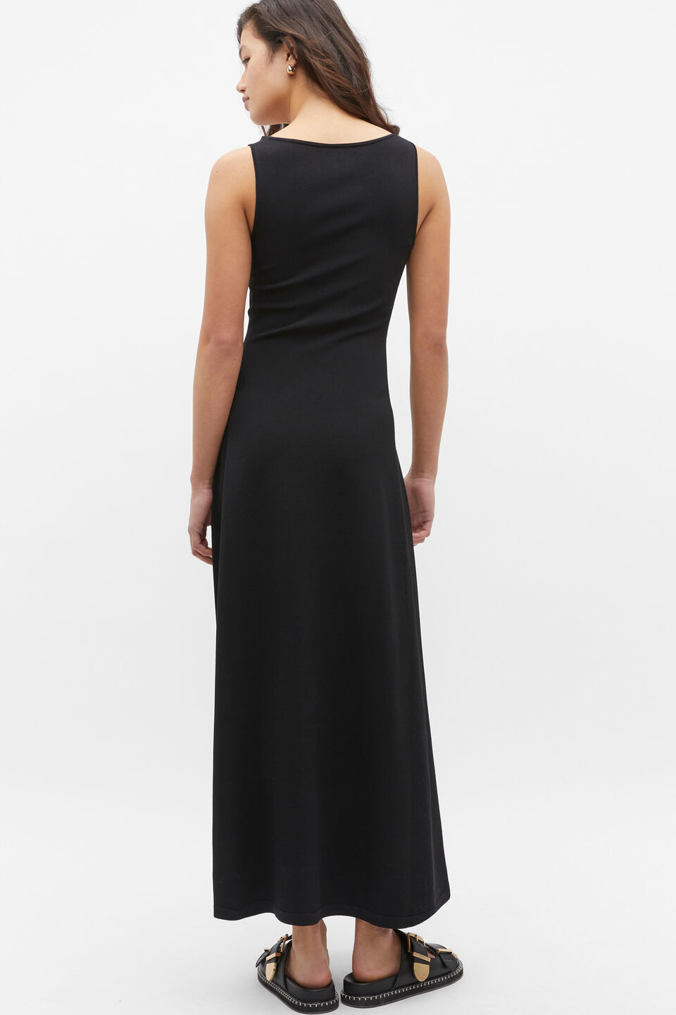 Compact Crepe Knit Flared Dress  Black