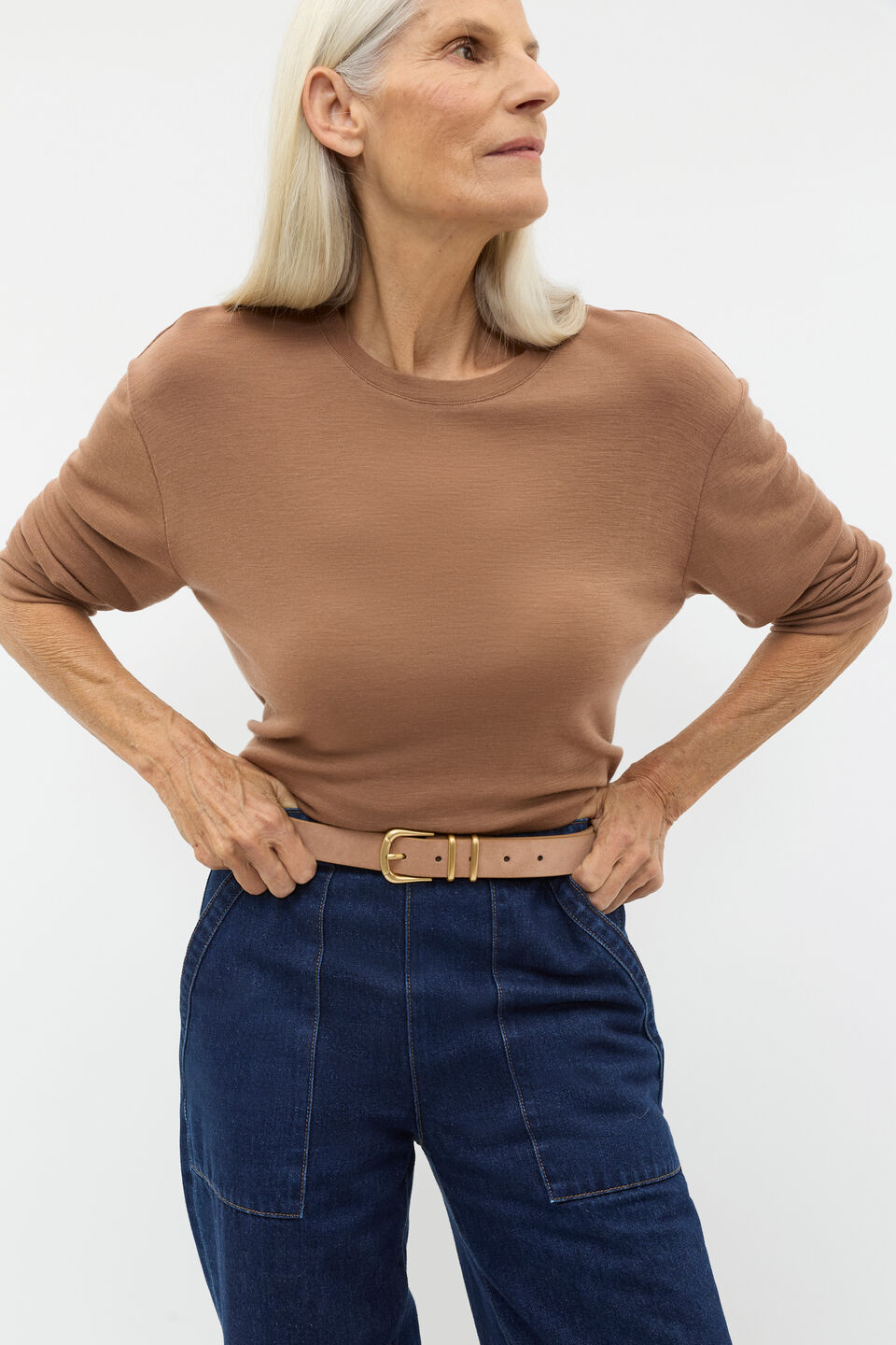 Amara Metal Tip Belt  Amaretto Suede