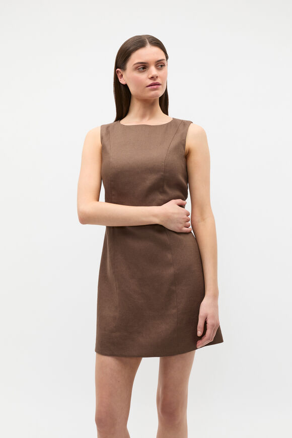Linen Structured Shift Dress  Pinecone  hi-res
