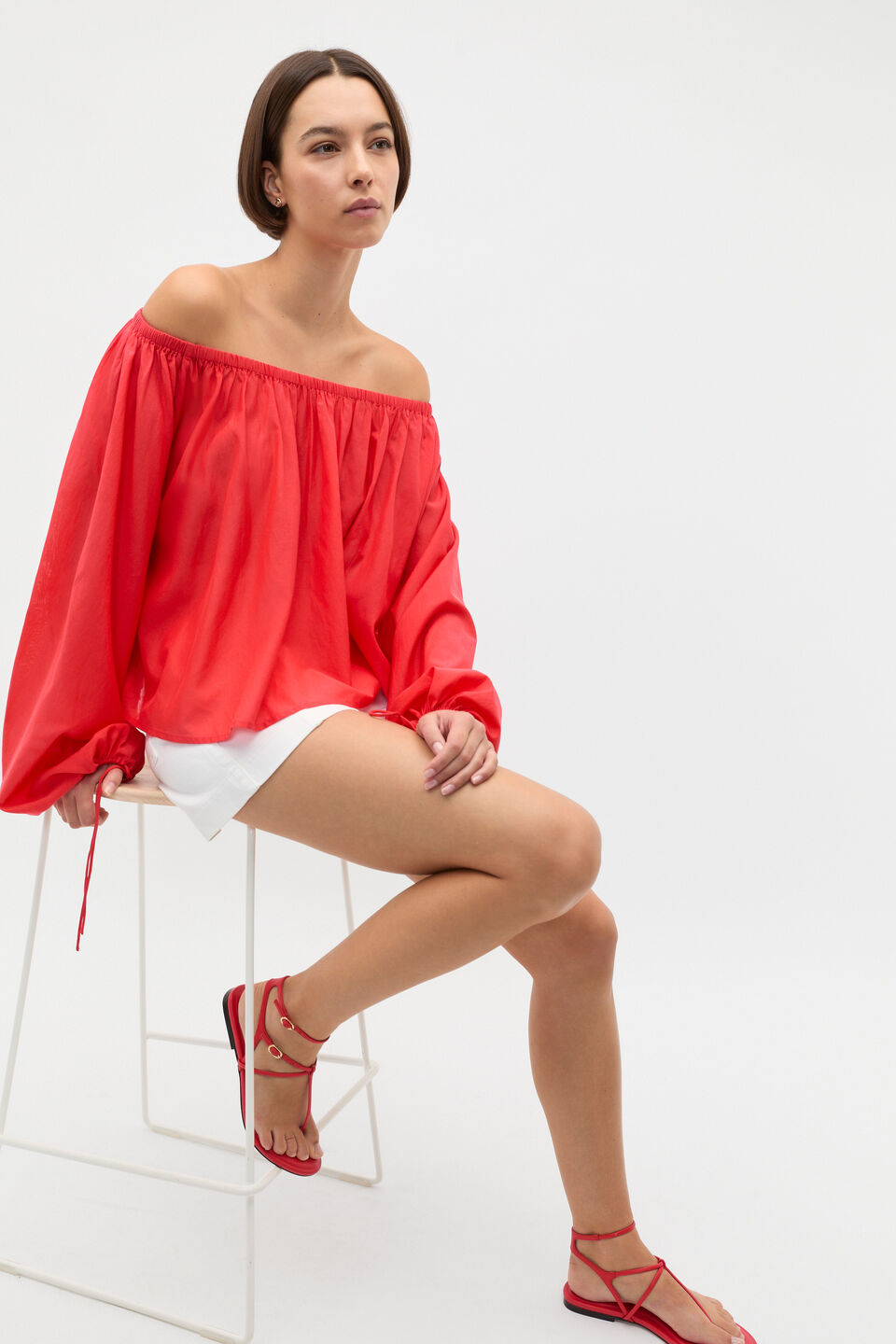 Voile Scoop Neck Blouse  Electric Crimson