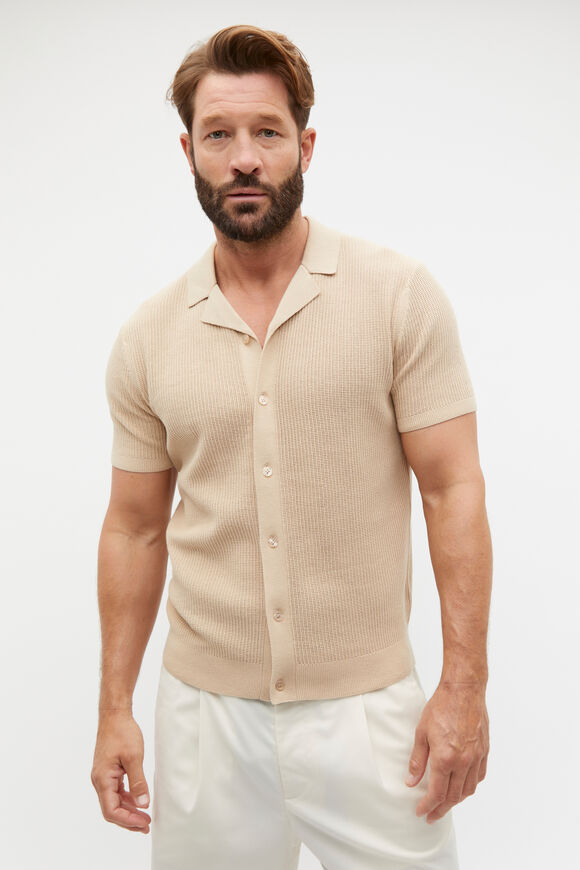 Button Down Open Knit  Sandshell  hi-res