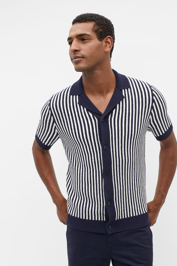 Textured Button Down Knit  Midnight Stripe  hi-res
