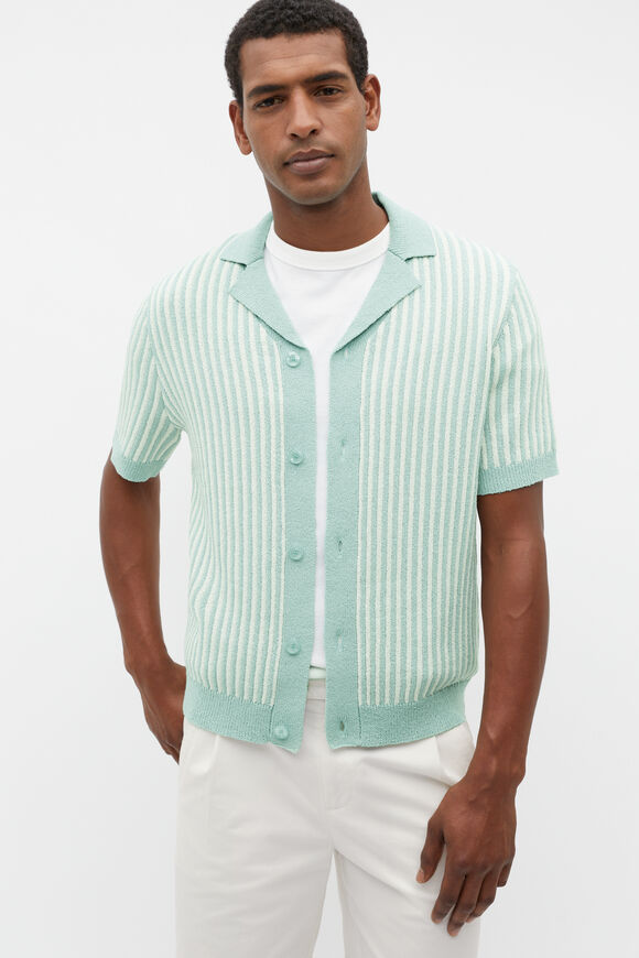 Textured Button Down Knit  Seafoam  hi-res
