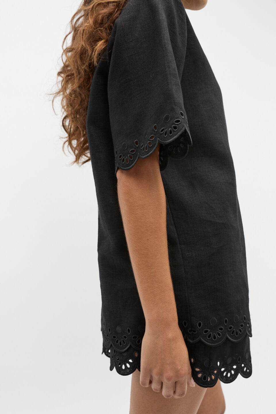 Scallop Broderie Shirt  Black
