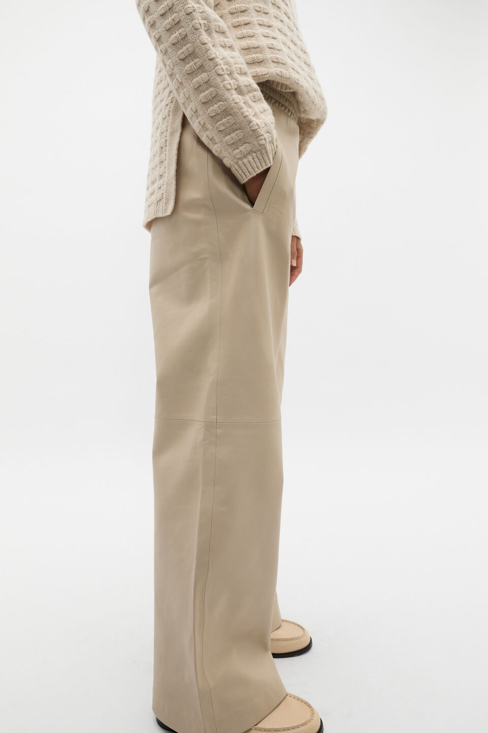 Leather Elasticated Pant  Latte