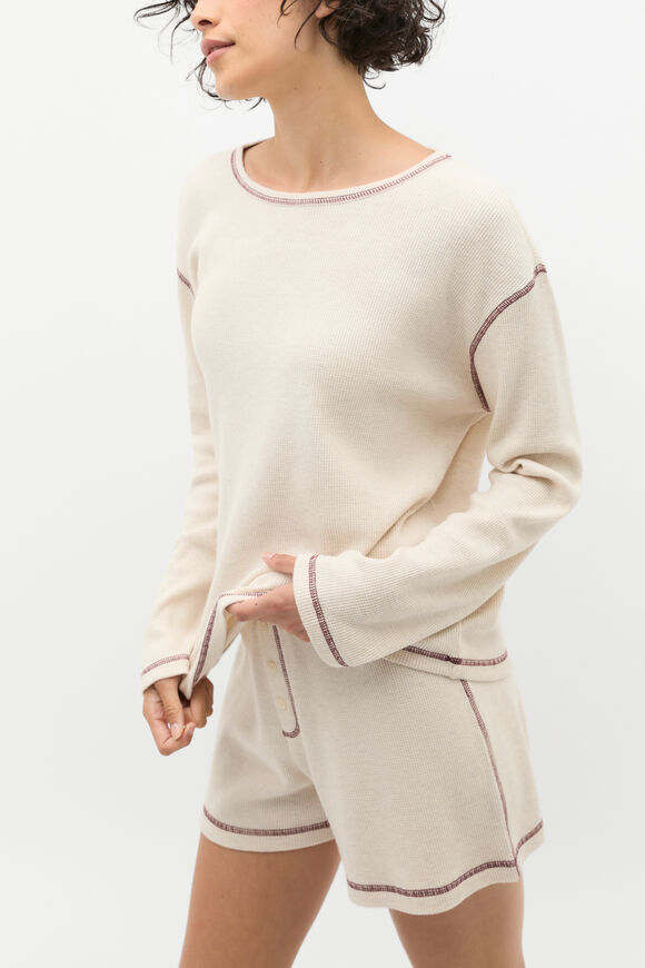 Contrast Long Sleeve and Short PJ Set  Oat Marle  hi-res
