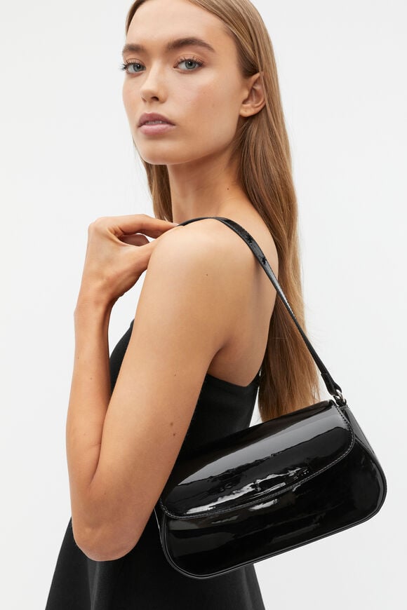 Patent Shoulder Bag  Black  hi-res
