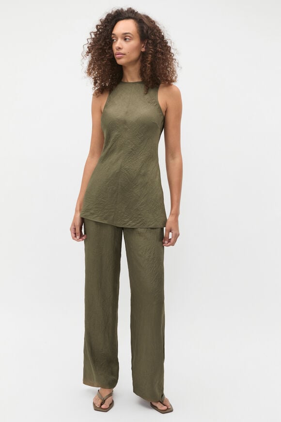 Textured Satin Bias Cut Tank  Olive Leaf  hi-res
