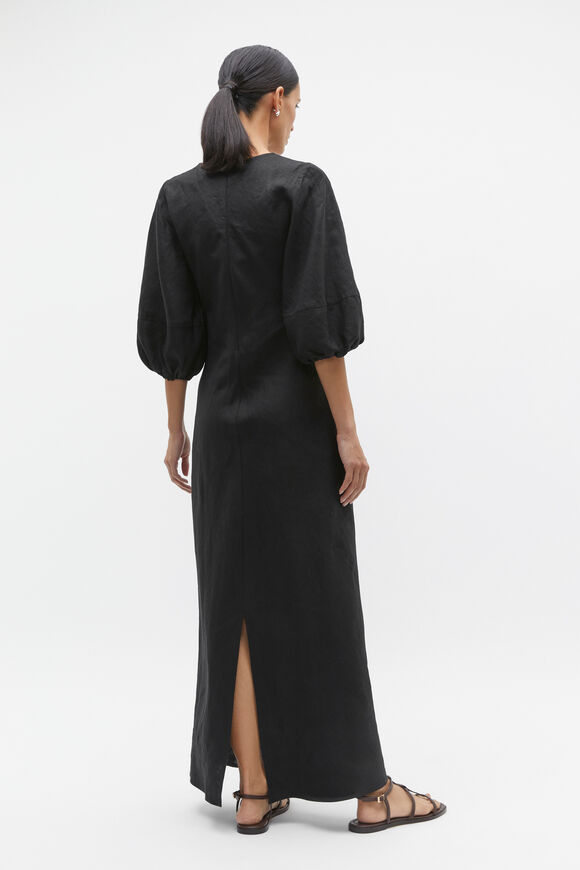 Linen Balloon Sleeve Slip Maxi Dress  Black  hi-res