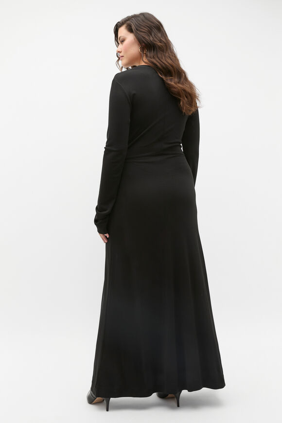 Micro Jersey Ruched Midi Dress  Black  hi-res