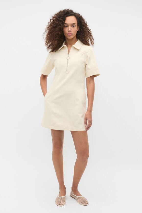 Denim Zip Mini Shirt Dress  Tofu  hi-res