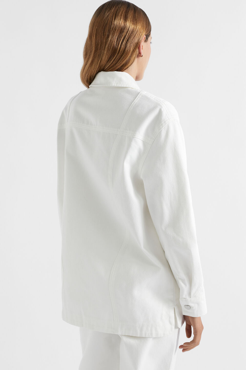 Denim Panelled Shacket  Cloud Cream