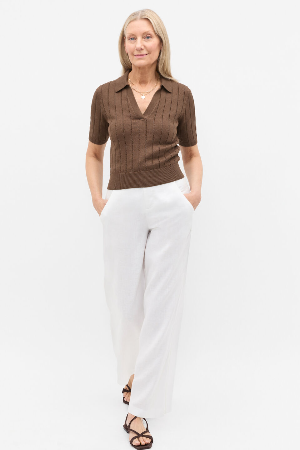 Cotton Wide Rib Polo Knit  Pinecone