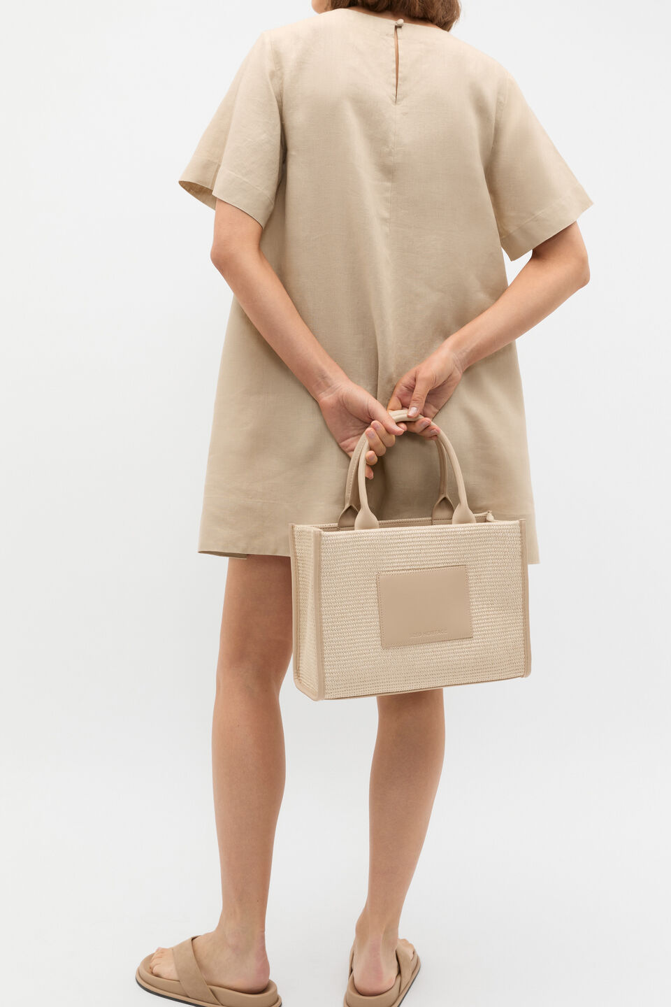 Structured Woven Mini Tote  Iced Latte