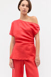Linen Draped Split Hem Top  Electric Crimson  hi-res