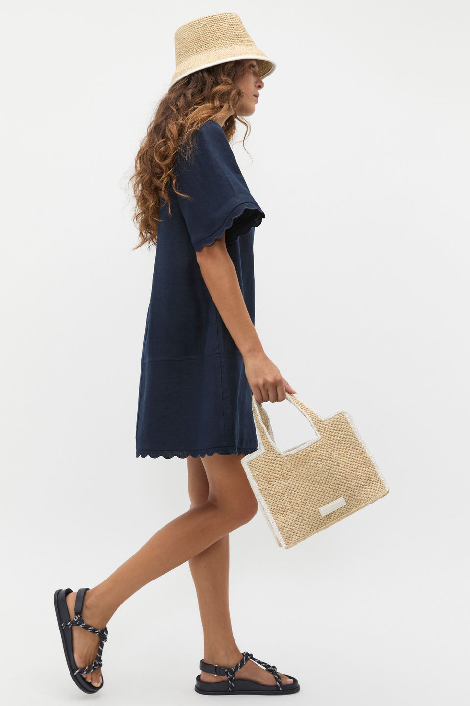 Trim Detail Raffia Bucket Hat  Cream