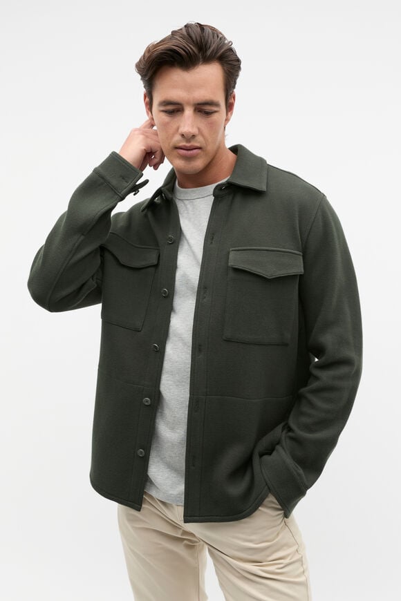 Pique Knit Overshirt  Dark Khaki  hi-res