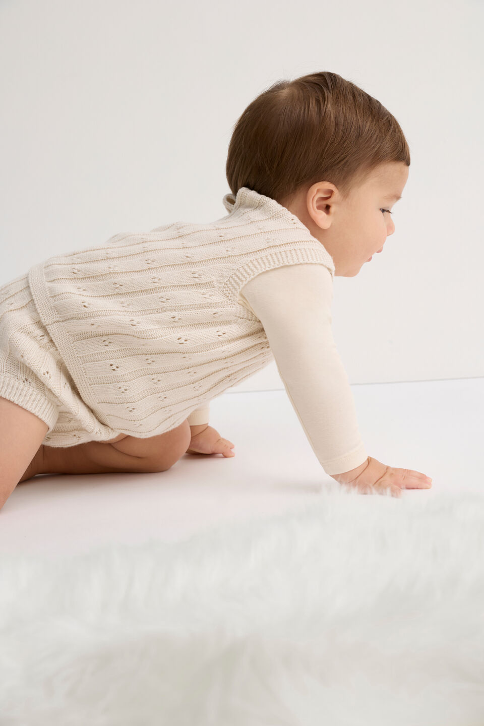 Pointelle Knit Vest  Soft Cream