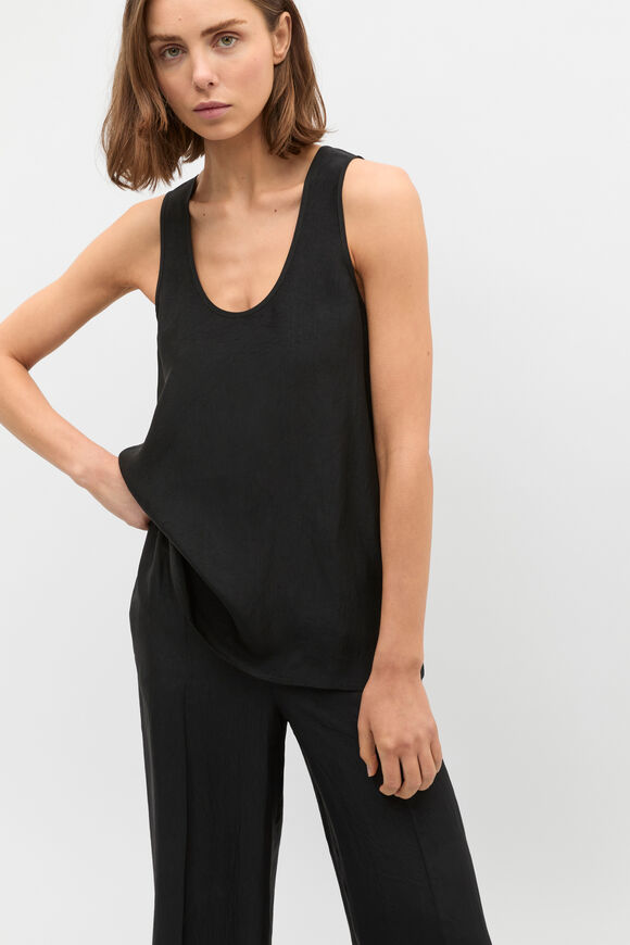 Crinkled Satin Longline Tank  Black  hi-res