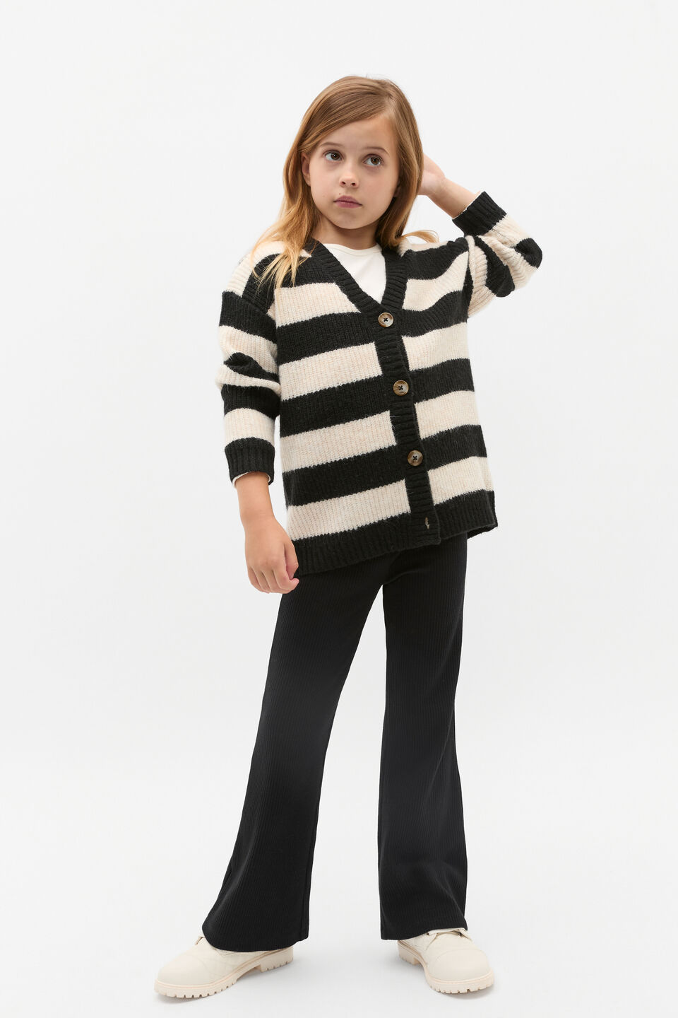 Rib Knit Cardigan  Black