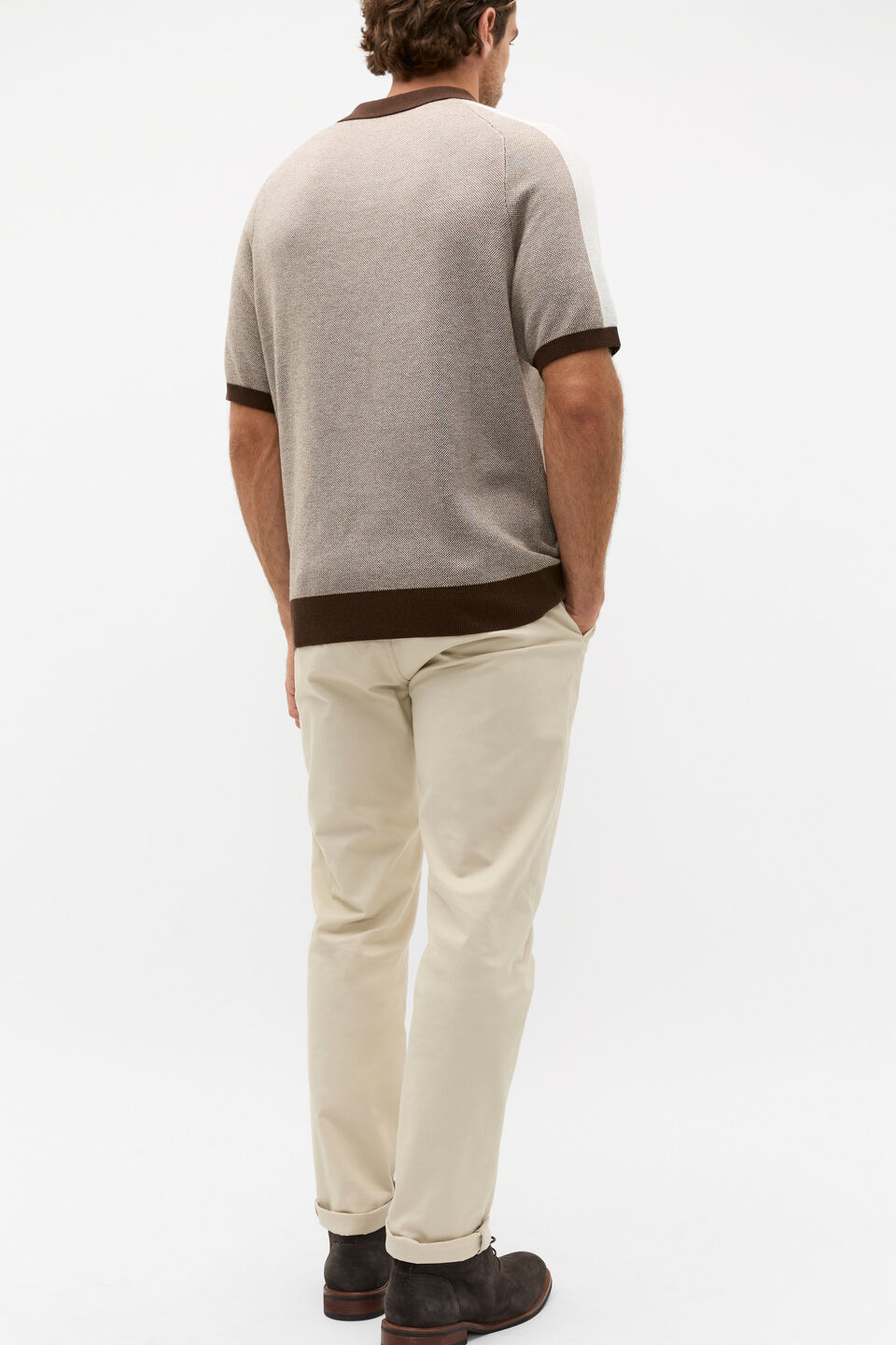 Colourblock Knit Polo  Pale Mocha Marle