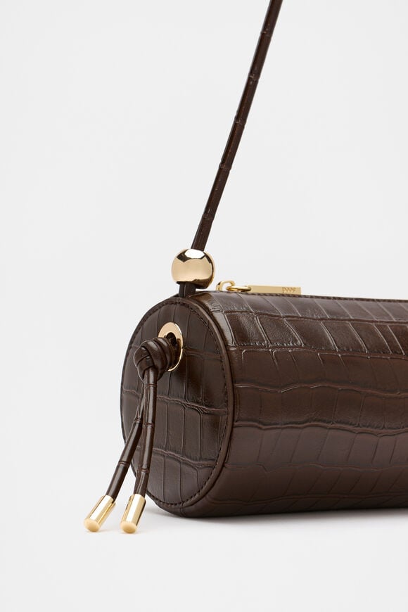 Barrel Shoulder Bag  Dark Espresso Croc  hi-res