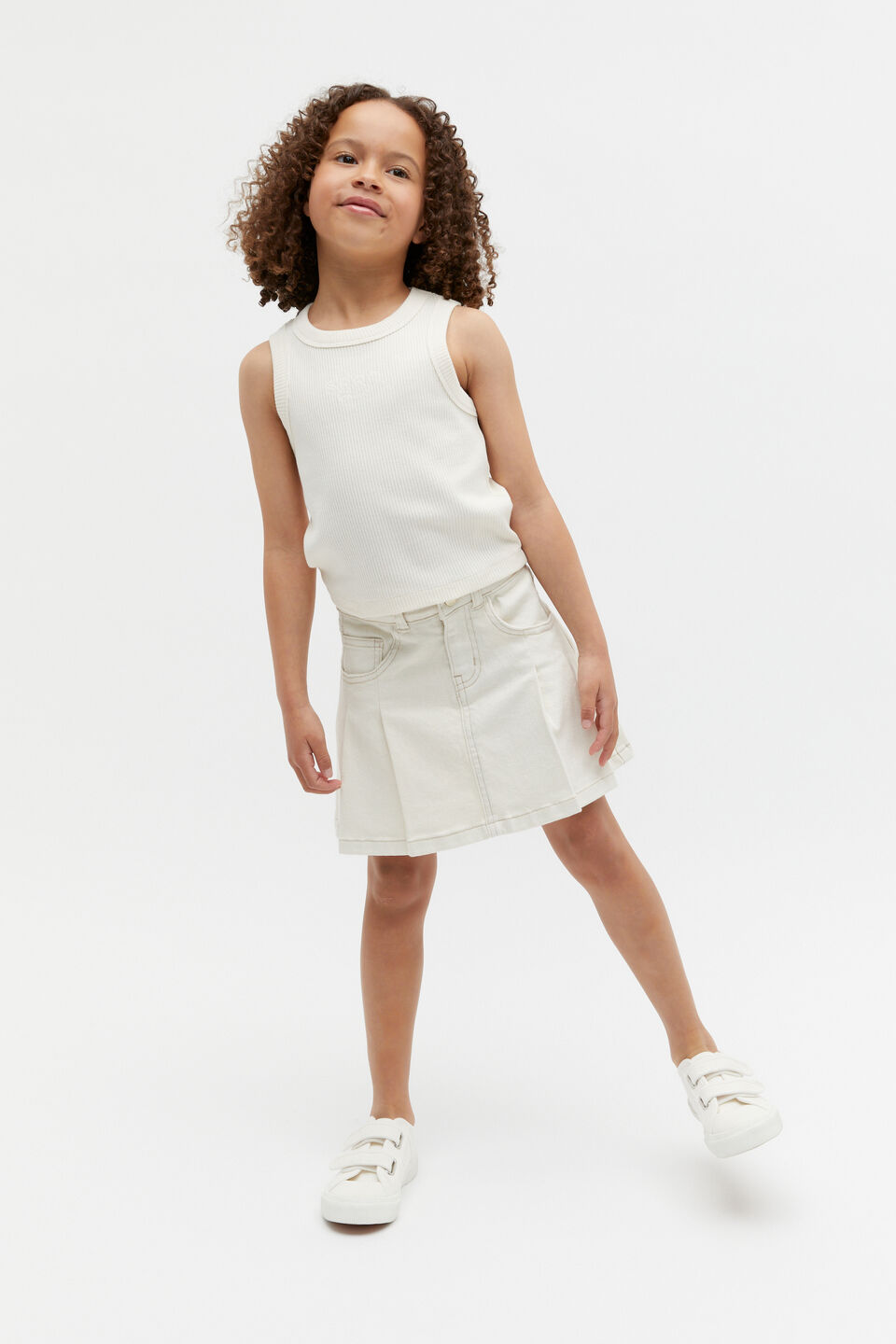 Pleat Denim Skirt  Milk