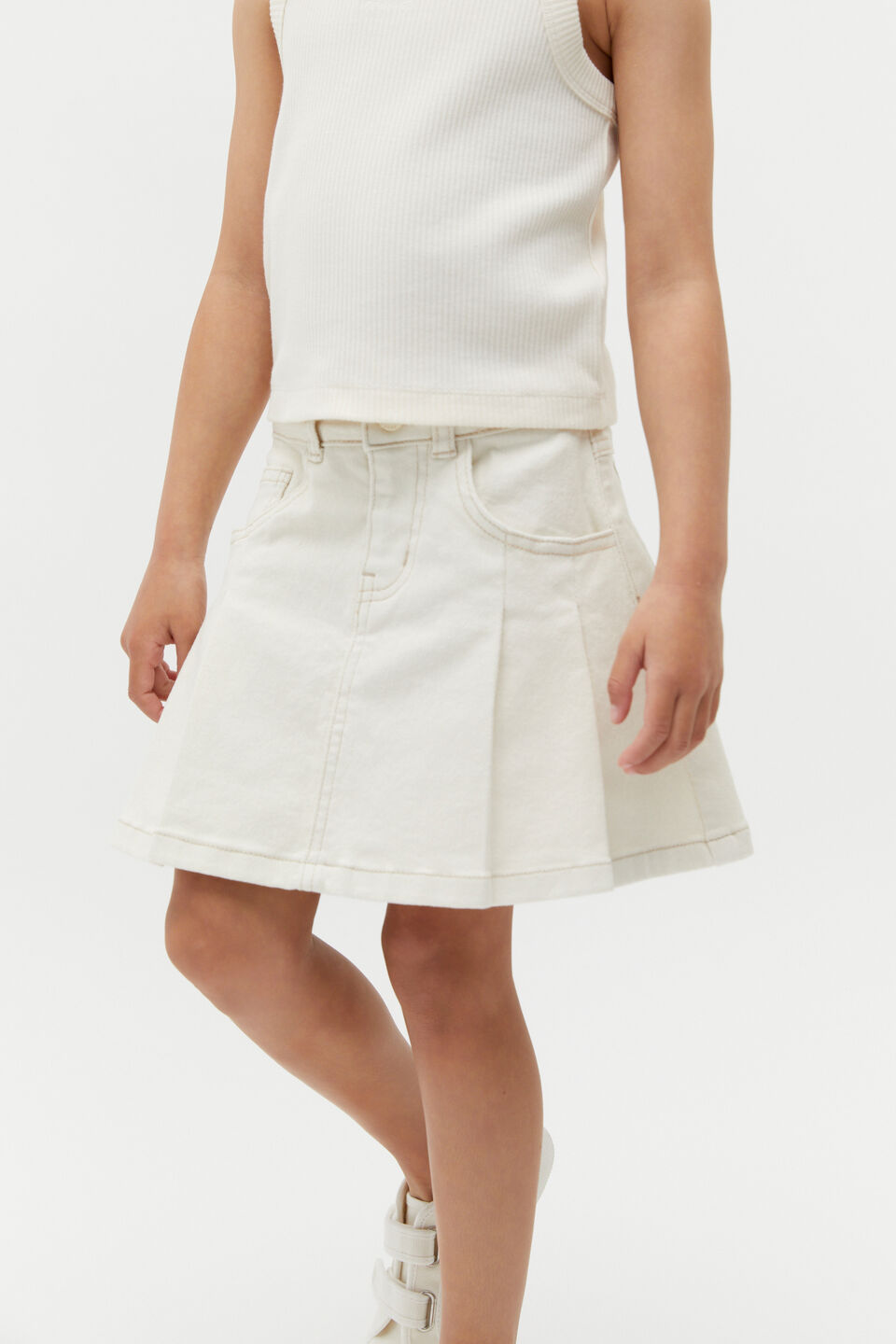 Pleat Denim Skirt  Milk