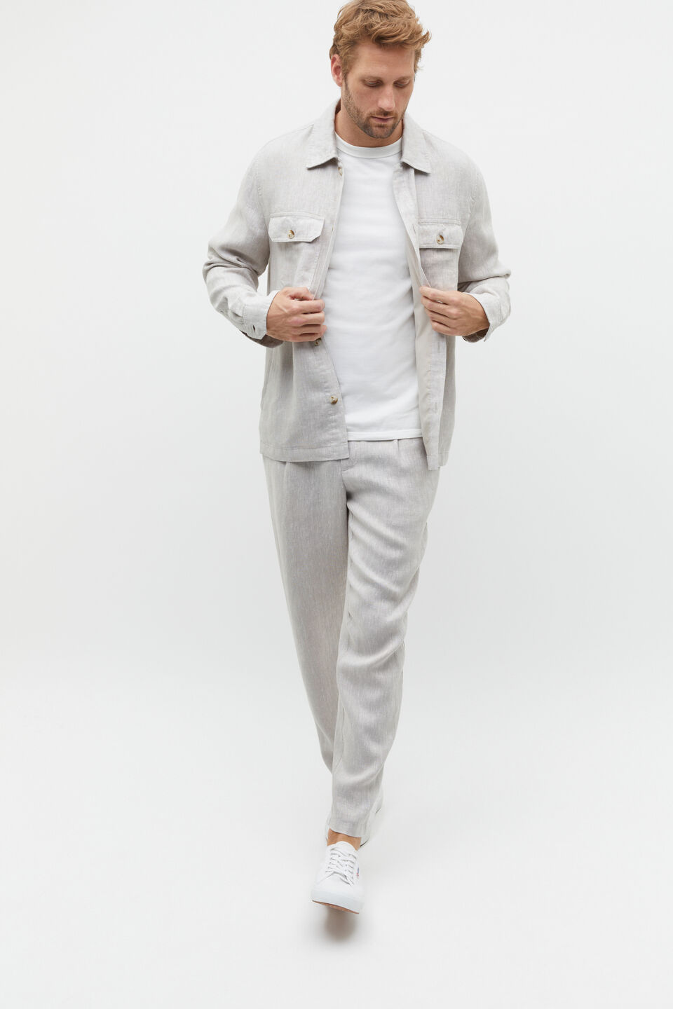 Pleat Front Linen Pant  Chalk Crossdye