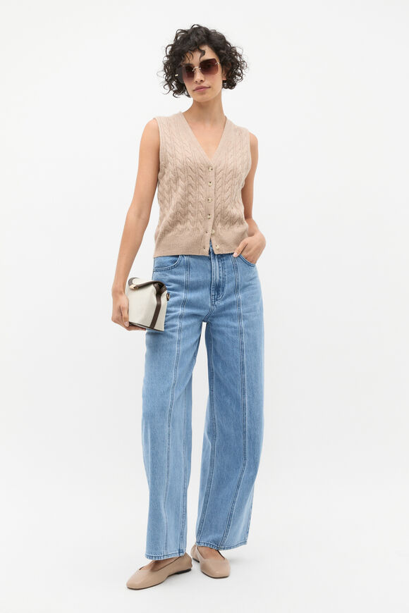 Cable V Neck Button Vest  Cookie Marle  hi-res